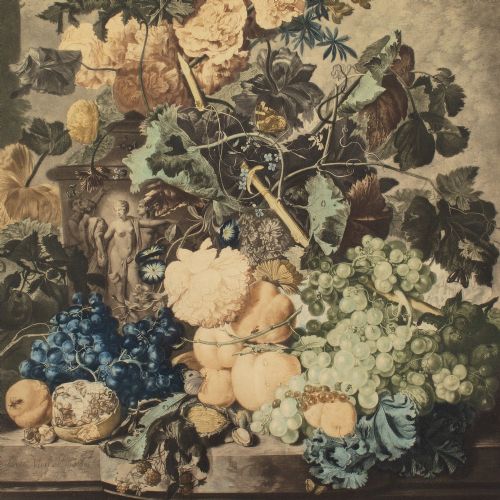 RICHARD EARLOM AFTER JAN VAN HUYSUM STILL LIFE WITH FLOWERS ANTIQUE AQUATINT - ADDITIONAL PHOTO 2