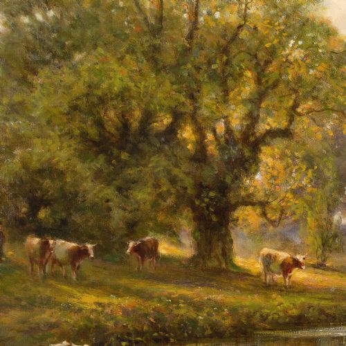 ALFRED AUGUSTUS GLENDENING SUNLIT RIVER LANDSCAPE WITH CATTLE DUCKS ANTIQUE OIL PAINTING - ADDITIONAL PHOTO 6