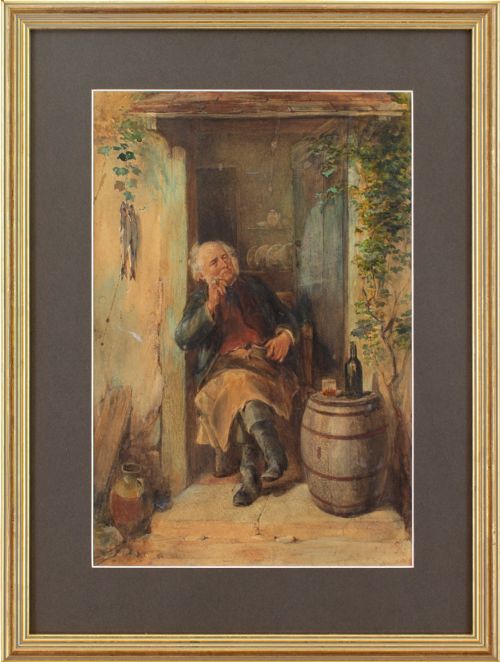 william henry hunt portrait of a restful man in a doorway antique watercolour - CATEGORY: ANTIQUE ART - DATED 1850