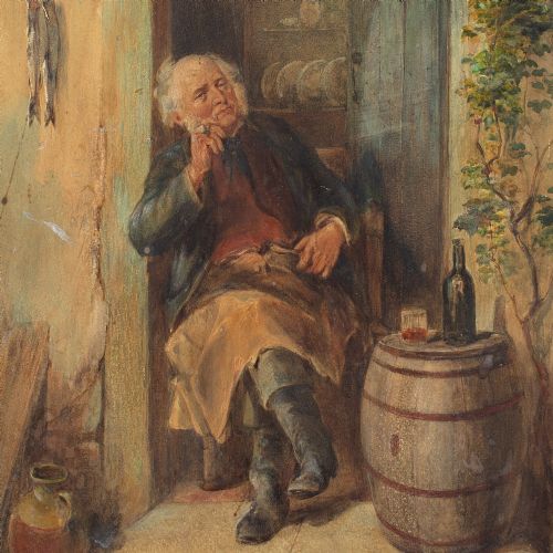 WILLIAM HENRY HUNT PORTRAIT OF A RESTFUL MAN IN A DOORWAY ANTIQUE WATERCOLOUR - ADDITIONAL PHOTO 1