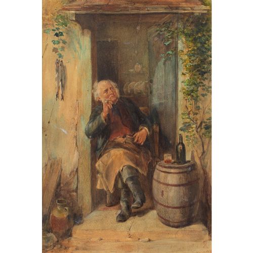 WILLIAM HENRY HUNT PORTRAIT OF A RESTFUL MAN IN A DOORWAY ANTIQUE WATERCOLOUR - ADDITIONAL PHOTO 2