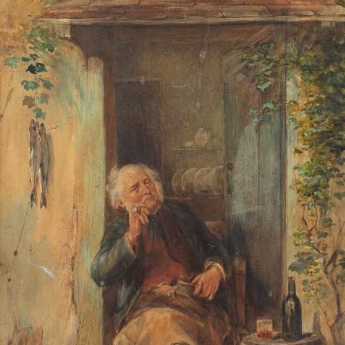 WILLIAM HENRY HUNT PORTRAIT OF A RESTFUL MAN IN A DOORWAY ANTIQUE WATERCOLOUR - ADDITIONAL PHOTO 4