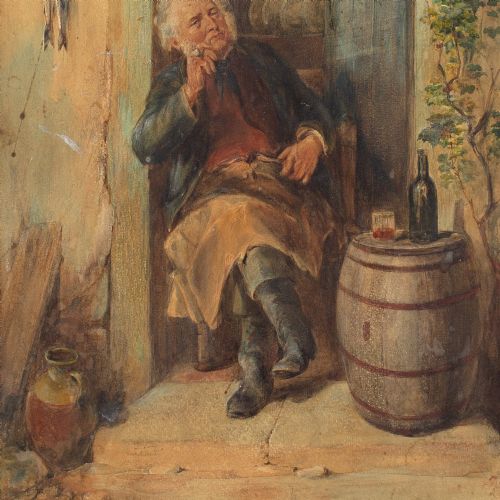 WILLIAM HENRY HUNT PORTRAIT OF A RESTFUL MAN IN A DOORWAY ANTIQUE WATERCOLOUR - ADDITIONAL PHOTO 6