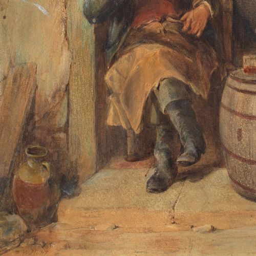 WILLIAM HENRY HUNT PORTRAIT OF A RESTFUL MAN IN A DOORWAY ANTIQUE WATERCOLOUR - ADDITIONAL PHOTO 7