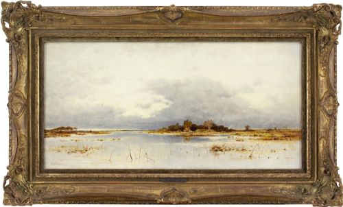 karl heffner flooded landscape in autumn antique oil painting - CATEGORY: ANTIQUE ART - DATED 1900