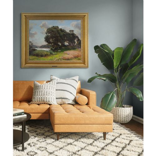 VIGGO PEDERSEN LANDSCAPE WITH OAK TREES LAKE HORSES ANTIQUE OIL PAINTING - ADDITIONAL PHOTO 2