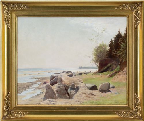 gustav vermehren coastal view with beach antique oil painting - CATEGORY: ANTIQUE ART - DATED 1900