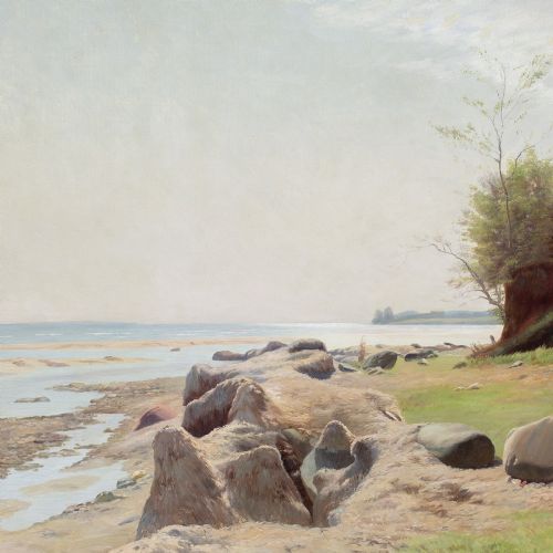 GUSTAV VERMEHREN COASTAL VIEW WITH BEACH ANTIQUE OIL PAINTING - ADDITIONAL PHOTO 4