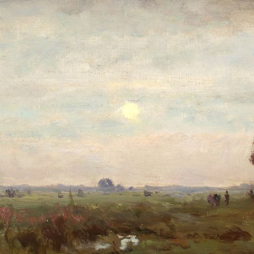JULIUS JACOBUS VAN DE SANDE BAKHUYZEN EVENING LANDSCAPE WITH POND CATTLE ANTIQUE OIL PAINTING - ADDITIONAL PHOTO 4