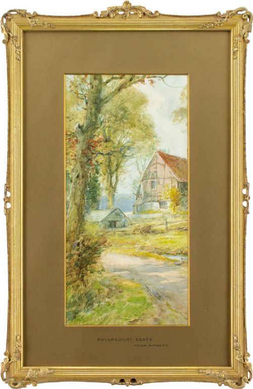 hugh nisbett pair of rural views with cottages antique watercolours - CATEGORY: ANTIQUE ART - DATED 1880