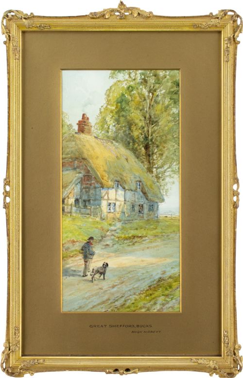 HUGH NISBETT PAIR OF RURAL VIEWS WITH COTTAGES ANTIQUE WATERCOLOURS - ADDITIONAL PHOTO 1