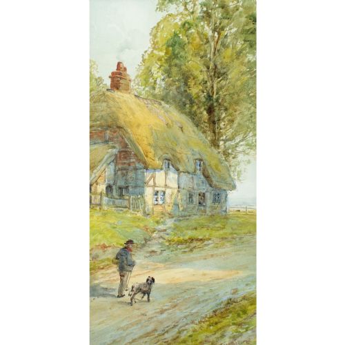 HUGH NISBETT PAIR OF RURAL VIEWS WITH COTTAGES ANTIQUE WATERCOLOURS - ADDITIONAL PHOTO 2