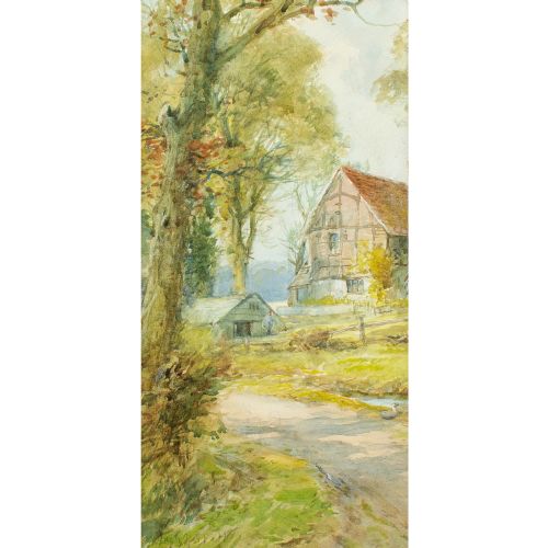 HUGH NISBETT PAIR OF RURAL VIEWS WITH COTTAGES ANTIQUE WATERCOLOURS - ADDITIONAL PHOTO 3