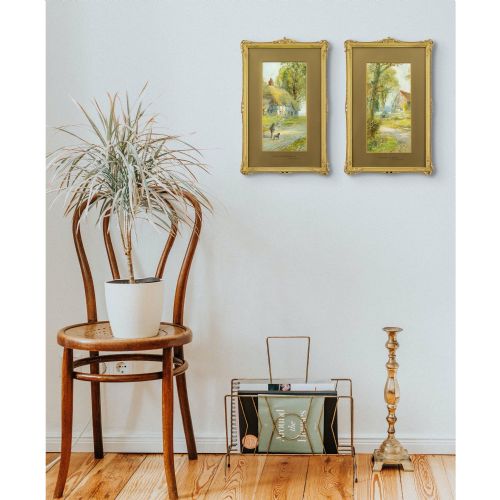 HUGH NISBETT PAIR OF RURAL VIEWS WITH COTTAGES ANTIQUE WATERCOLOURS - ADDITIONAL PHOTO 5