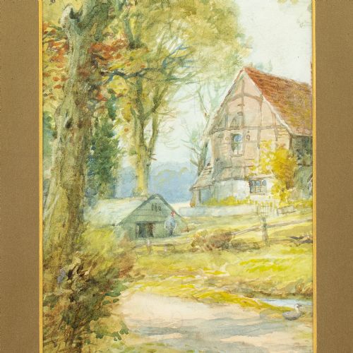 HUGH NISBETT PAIR OF RURAL VIEWS WITH COTTAGES ANTIQUE WATERCOLOURS - ADDITIONAL PHOTO 8