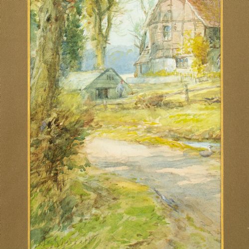 HUGH NISBETT PAIR OF RURAL VIEWS WITH COTTAGES ANTIQUE WATERCOLOURS - ADDITIONAL PHOTO 9