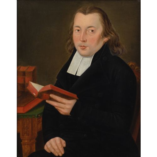 EARLY19THCENTURY GERMAN SCHOOL PORTRAIT OF A PASTOR ANTIQUE OIL PAINTING - ADDITIONAL PHOTO 1