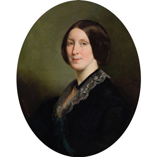 ALPHONSE MURATON ATTRIBUTED PORTRAIT OF A LADY ANTIQUE OIL PAINTING - ADDITIONAL PHOTO 2