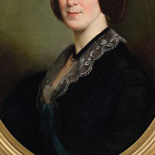 ALPHONSE MURATON ATTRIBUTED PORTRAIT OF A LADY ANTIQUE OIL PAINTING - ADDITIONAL PHOTO 5