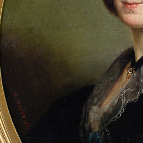 ALPHONSE MURATON ATTRIBUTED PORTRAIT OF A LADY ANTIQUE OIL PAINTING - ADDITIONAL PHOTO 7