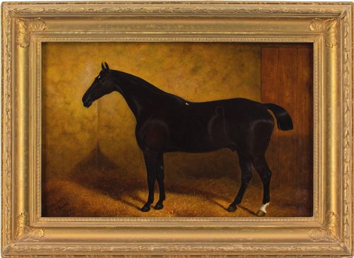 edward corbet portrait of black jack a dark bay hunter antique oil painting - CATEGORY: ANTIQUE ART - DATED 1880