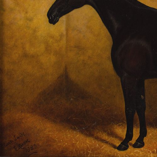 EDWARD CORBET PORTRAIT OF BLACK JACK A DARK BAY HUNTER ANTIQUE OIL PAINTING - ADDITIONAL PHOTO 8