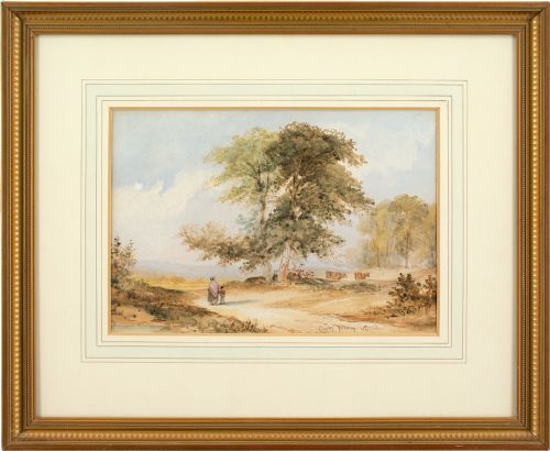 anthony vandyke copley fielding mother child in a landscape with cattle antique watercolour - CATEGORY: ANTIQUE ART - DATED 19TH CENTURY