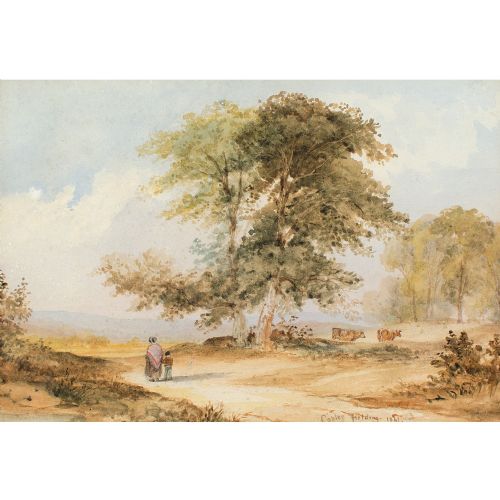 ANTHONY VANDYKE COPLEY FIELDING MOTHER CHILD IN A LANDSCAPE WITH CATTLE ANTIQUE WATERCOLOUR - ADDITIONAL PHOTO 1