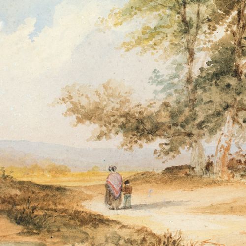 ANTHONY VANDYKE COPLEY FIELDING MOTHER CHILD IN A LANDSCAPE WITH CATTLE ANTIQUE WATERCOLOUR - ADDITIONAL PHOTO 4