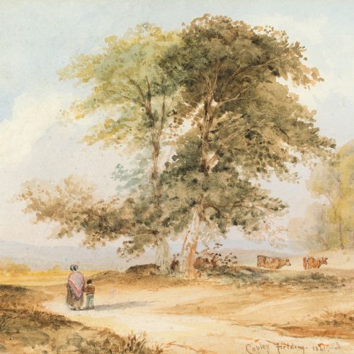 ANTHONY VANDYKE COPLEY FIELDING MOTHER CHILD IN A LANDSCAPE WITH CATTLE ANTIQUE WATERCOLOUR - ADDITIONAL PHOTO 5