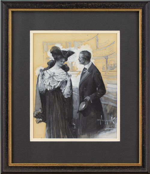 joseph william hammick at the theatre antique watercolour - CATEGORY: ANTIQUE ART - DATED 1900