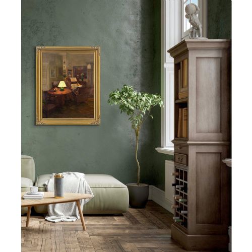 ROBERT PANITZSCH CANDLELIT INTERIOR WITH WOMAN READING OIL PAINTING - ADDITIONAL PHOTO 2