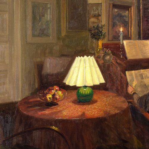 ROBERT PANITZSCH CANDLELIT INTERIOR WITH WOMAN READING OIL PAINTING - ADDITIONAL PHOTO 6
