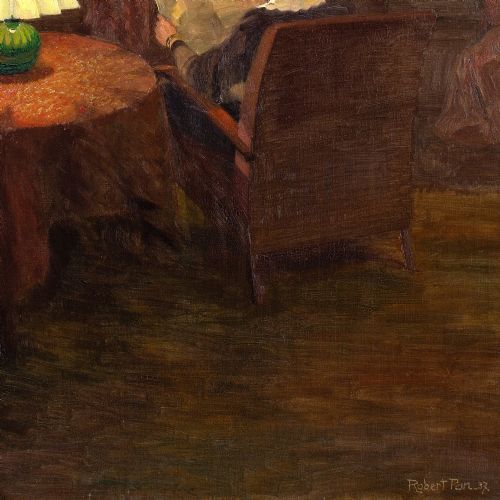 ROBERT PANITZSCH CANDLELIT INTERIOR WITH WOMAN READING OIL PAINTING - ADDITIONAL PHOTO 7