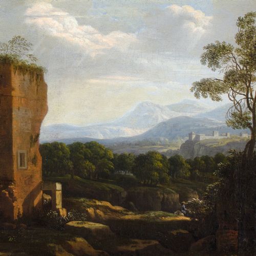 WILLEM VAN BEMMEL ATTRIBUTED ITALIANATE CAPRICCIO WITH RUINS TRAVELLERS ANTIQUE OIL PAINTING - ADDITIONAL PHOTO 7
