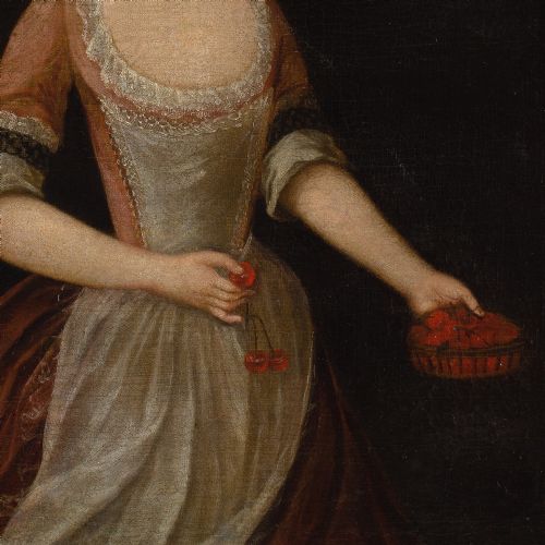 MID18THCENTURY GERMAN SCHOOL PORTRAIT OF A GIRL WITH A CHERRY BASKET ANTIQUE OIL PAINTING - ADDITIONAL PHOTO 5