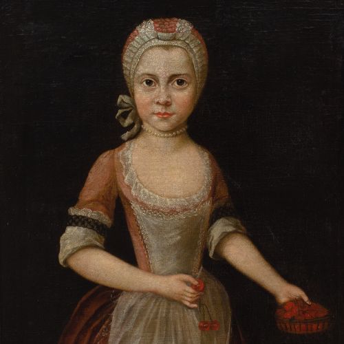 MID18THCENTURY GERMAN SCHOOL PORTRAIT OF A GIRL WITH A CHERRY BASKET ANTIQUE OIL PAINTING - ADDITIONAL PHOTO 6