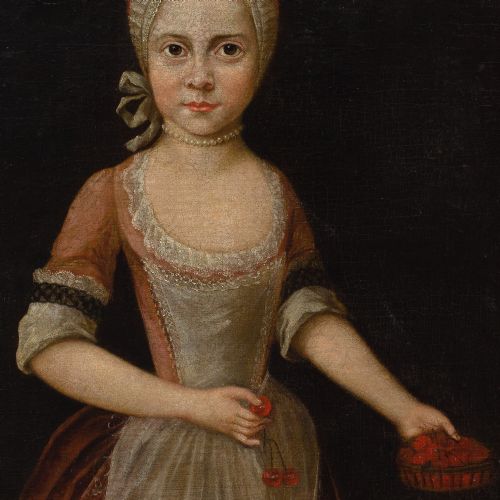 MID18THCENTURY GERMAN SCHOOL PORTRAIT OF A GIRL WITH A CHERRY BASKET ANTIQUE OIL PAINTING - ADDITIONAL PHOTO 7