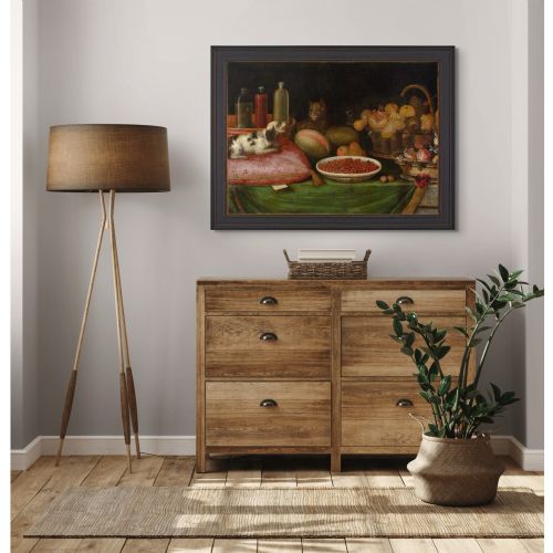 17THCENTURY PROVINCIAL FLEMISH STILL LIFE WITH FRUIT CAT DOG FLOWERS ANTIQUE OIL PAINTING - ADDITIONAL PHOTO 1