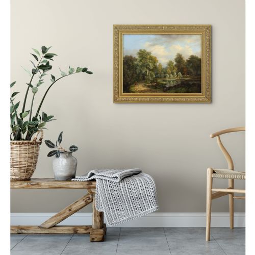 ALEXANDER HIERONYMUS BAKHUYZEN LANDSCAPE WITH COTTAGE FIGURES CATTLE ANTIQUE OIL PAINTING - ADDITIONAL PHOTO 2