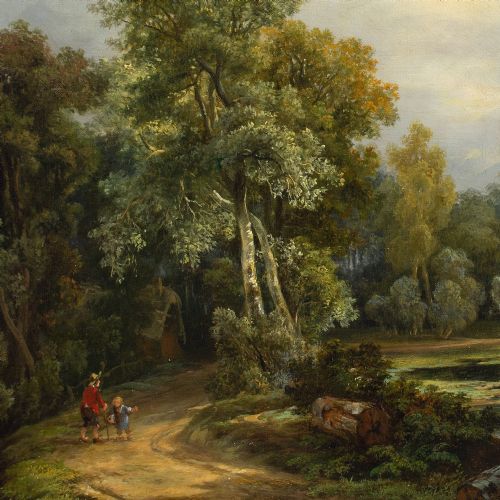 ALEXANDER HIERONYMUS BAKHUYZEN LANDSCAPE WITH COTTAGE FIGURES CATTLE ANTIQUE OIL PAINTING - ADDITIONAL PHOTO 3