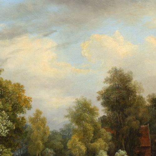 ALEXANDER HIERONYMUS BAKHUYZEN LANDSCAPE WITH COTTAGE FIGURES CATTLE ANTIQUE OIL PAINTING - ADDITIONAL PHOTO 6