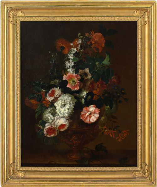 simon hardim circle still life with flowers antique oil painting - CATEGORY: ANTIQUE ART - DATED 17TH CENTURY