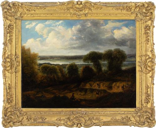 john constable manner landscape river scene antique oil painting - CATEGORY: ANTIQUE ART - DATED 19TH CENTURY