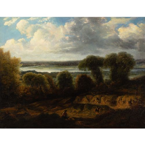 JOHN CONSTABLE MANNER LANDSCAPE RIVER SCENE ANTIQUE OIL PAINTING - ADDITIONAL PHOTO 1