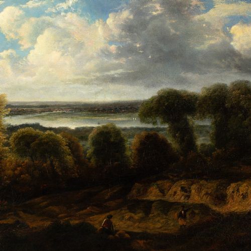 JOHN CONSTABLE MANNER LANDSCAPE RIVER SCENE ANTIQUE OIL PAINTING - ADDITIONAL PHOTO 4