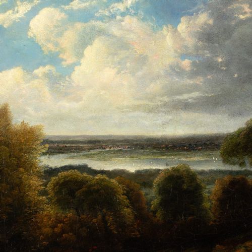 JOHN CONSTABLE MANNER LANDSCAPE RIVER SCENE ANTIQUE OIL PAINTING - ADDITIONAL PHOTO 5