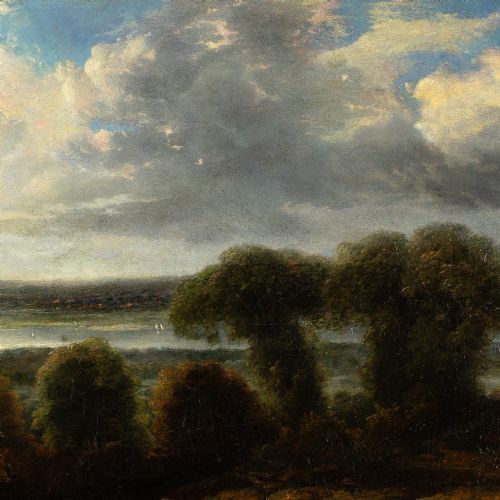 JOHN CONSTABLE MANNER LANDSCAPE RIVER SCENE ANTIQUE OIL PAINTING - ADDITIONAL PHOTO 6