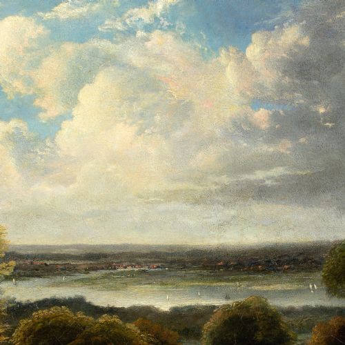 JOHN CONSTABLE MANNER LANDSCAPE RIVER SCENE ANTIQUE OIL PAINTING - ADDITIONAL PHOTO 7