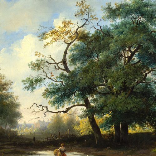 ALEXANDER HIERONYMUS BAKHUYZEN LANDSCAPE WITH COTTAGE FIGURES CATTLE ANTIQUE OIL PAINTING - ADDITIONAL PHOTO 6